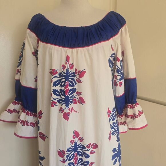 Mamo Howell for Liberty House Vtg. MuuMuu, Wht/Blue/Pink Floral, 3/4 Slv. EUC, L - Picture 6 of 16